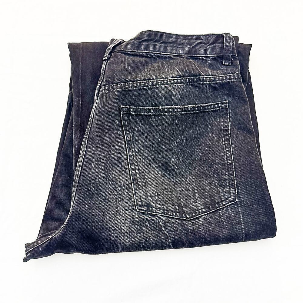 Zara Wide Leg Baggy Black Zip Fly Gray Distressed Denim Jeans Size 12